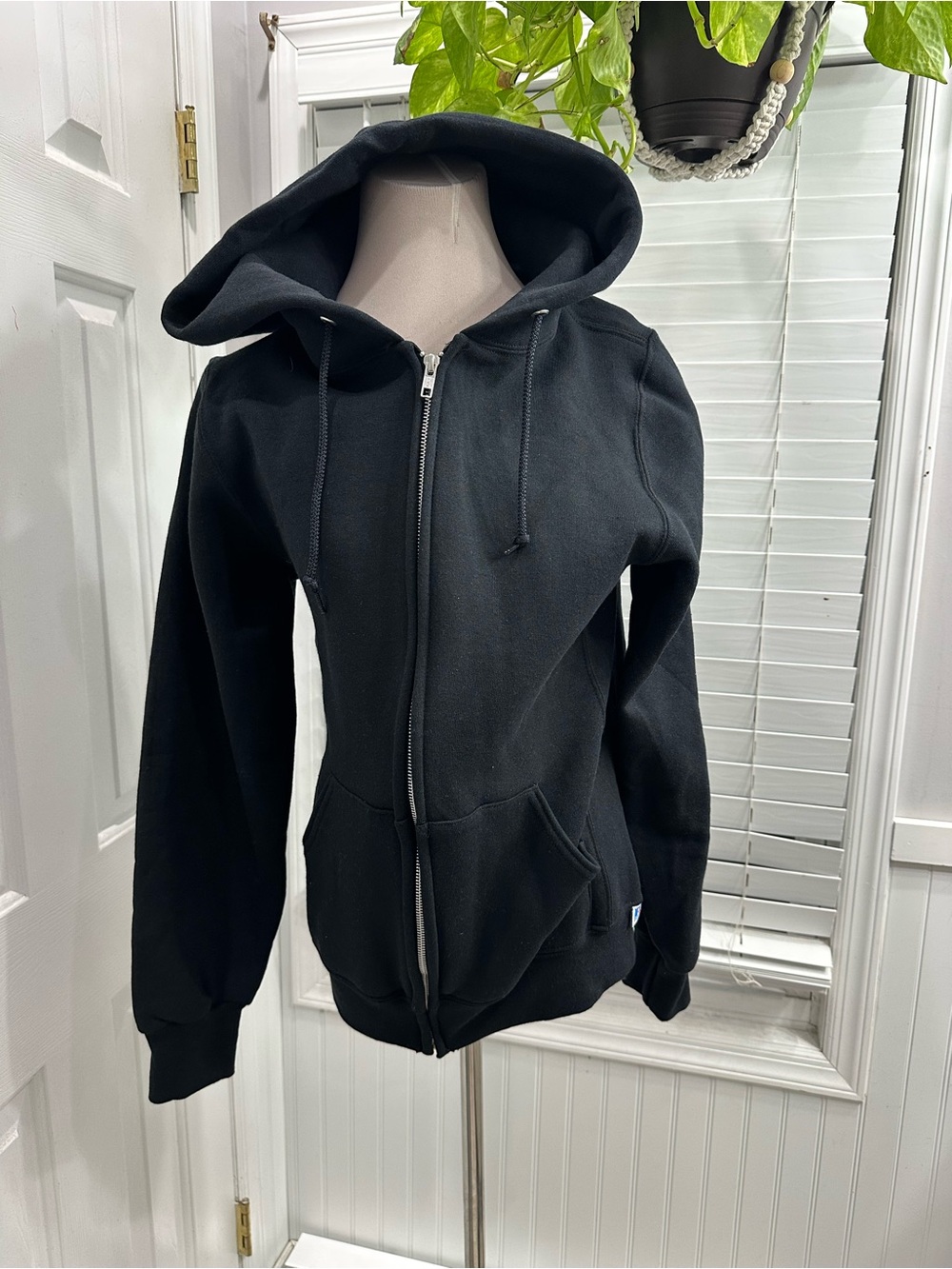 Vintage Russell Athletic Black & Gray Hooded Zip Sweatshirt